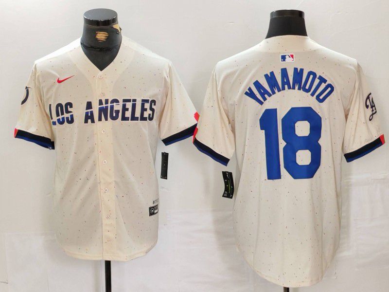 Men Los Angeles Dodgers #18 Yamamoto Cream Fashion Nike Game MLB Jersey style 30->los angeles dodgers->MLB Jersey